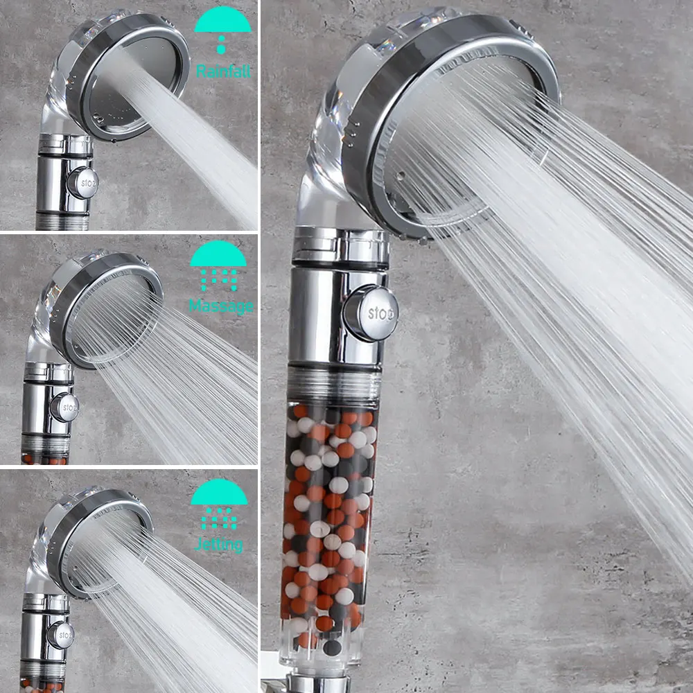 

Bathroom 3-Function SPA shower head with switch on/off button high Pressure Anion Filter Bath Head Water Saving Shower