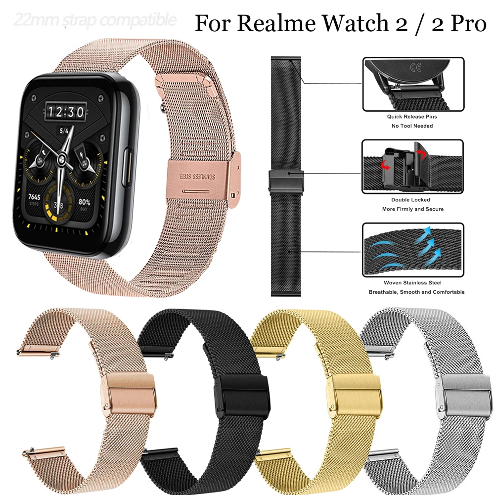 

Ремешок металлический для спортивных смарт-часов Realme Watch 2 2 Pro, 22 мм