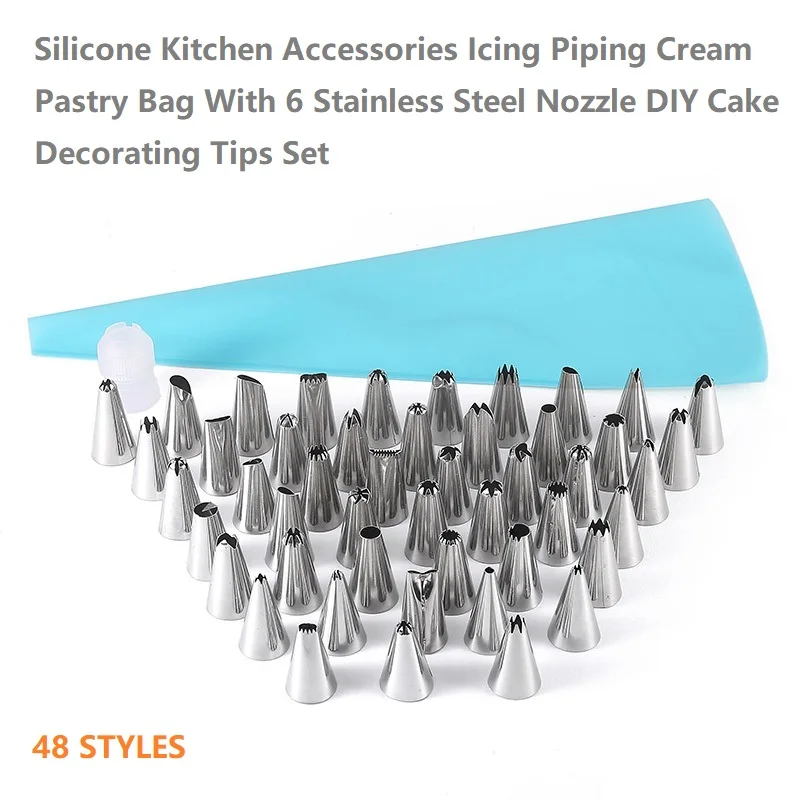 48PCS  Reusable Icing Piping Nozzles Set Pastry Bag Scraper Flower Cream Tips Converter Baking Cup DIY Cake Decorating Tools