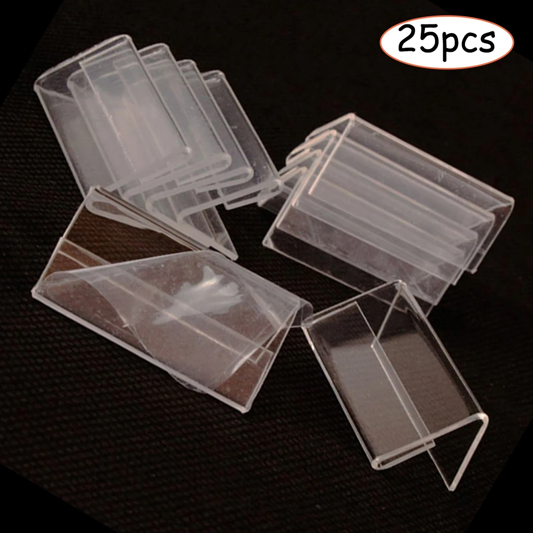 

25pcs Price Tag Label Stand Mini Clear Sign Display Holder Counter Top Stand Desk Sign Label Frame Business Card Holder 20x40mm