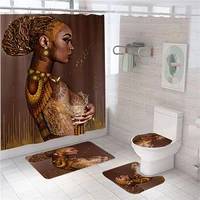Sexy African Women Print Shower Curtain Waterproof Bathroom Set Shower Curtains Rugs Anti-slip Bath Mats Soft Carpets Home Decor