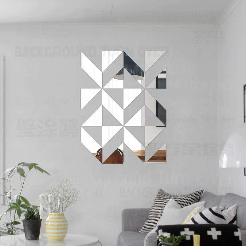 

6sets Mirror Wall Stickers Decals Walls Room Decoration Acrylic Home Trangular Parallelogram Geometry Simple Shape Tiles R169