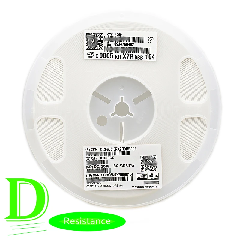 

4000 шт., керамический конденсатор SMD 0805 100NF 104K 10% 50V CC0805KRX7R9BB104