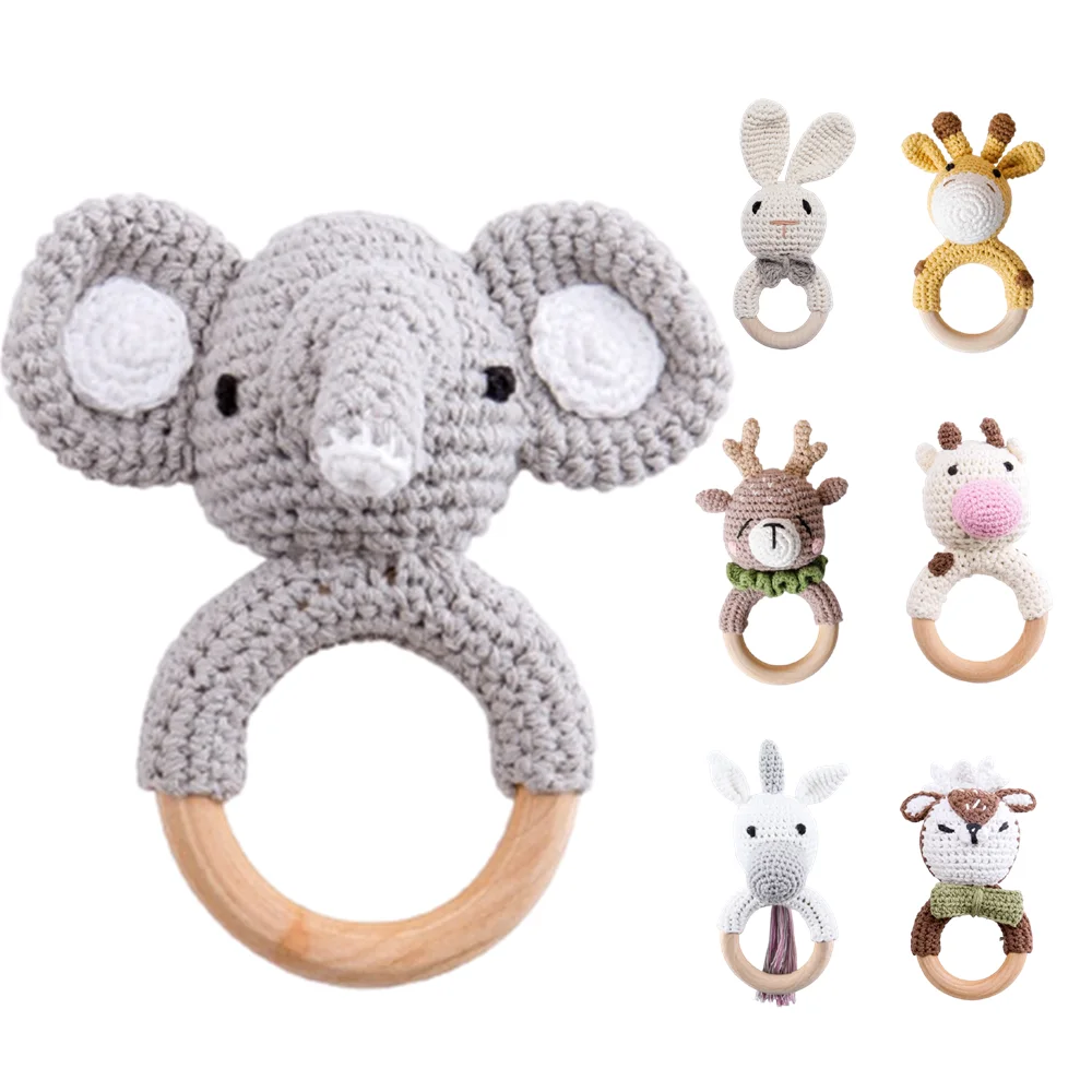 1pc Baby Wooden Teether Natural Teething Grasping Toys Mobile Pram Crib Ring Crochet Rattle Soother Nursing Educational | Игрушки и