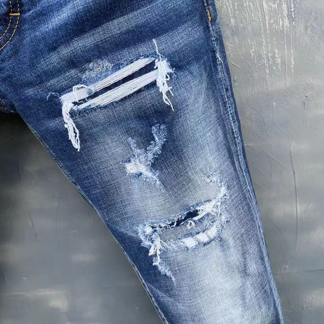 2022 New DSQUARED2 Men's/Women's Jeans Fashion Slim Fit Washed Hole Patches Elastic Simple All-Match Pants 9139