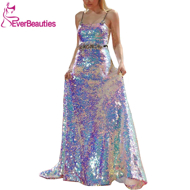 Платье женское длинное блестящее на бретелях-спагетти вечернее ТРАПЕЦИЕВИДНОЕ