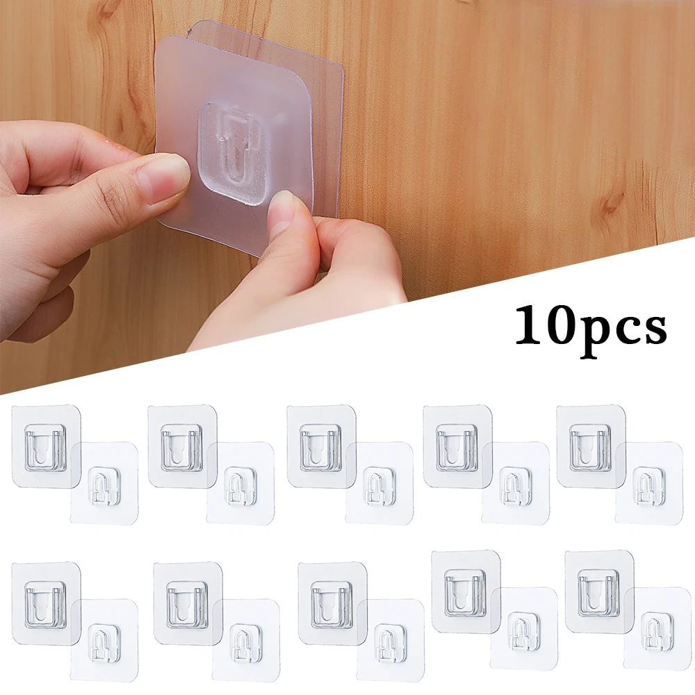 

6/10/12pcs Double Sided Adhesive Wall Hooks Wall Hanger Transparent Suction Cup Sucker Hook Double-Sided Adhesive Wall Hooks