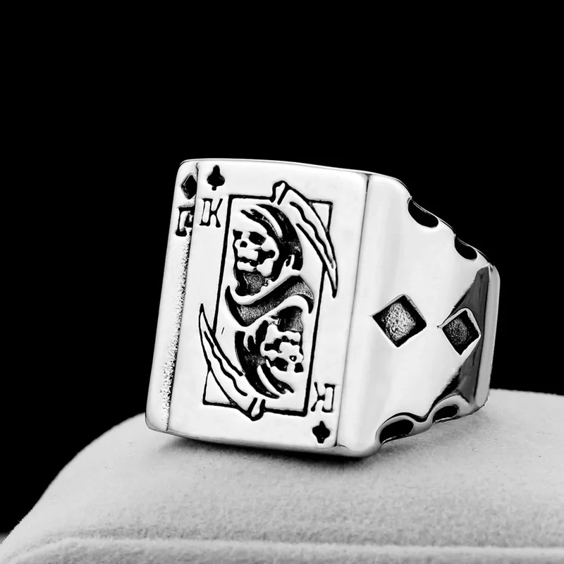 New Fashion Vintage Design Creative Geometric Death Poker Pattern Gothic Rings for Women Men Punk Hip Hop Jewelry Halloween Gift |