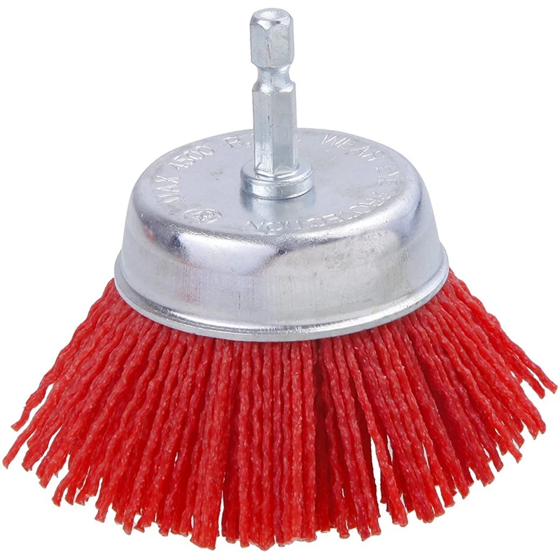 

2Pcs 3 Inch Abrasive Wire Nylon Cup Brush for Drill,Grit 80 with 1/4 inch Shank (Red)