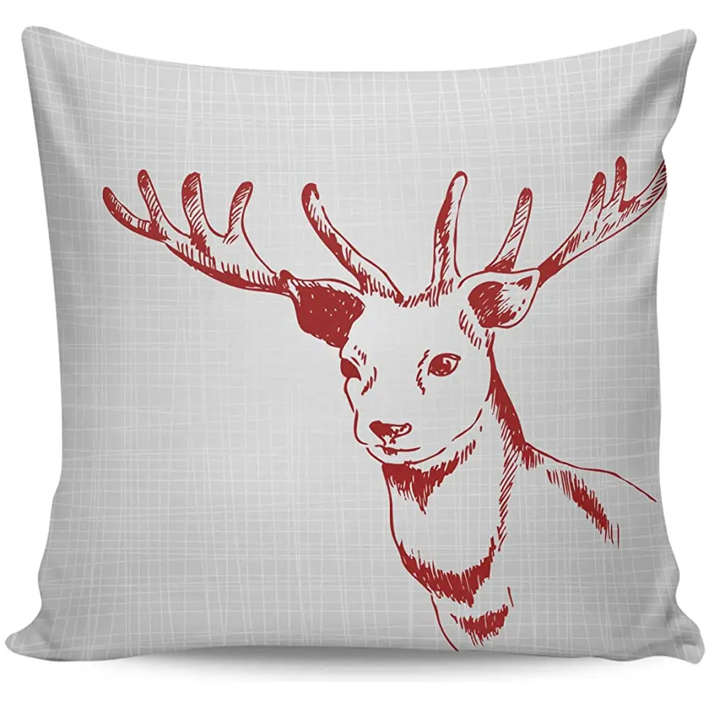 

EZONCH Xmas Pillow Covers Square Throw Pillow Covers,Merry Christmas Stag Elk Head Pillowcase Soft Cushion Covers for Sofa Bed