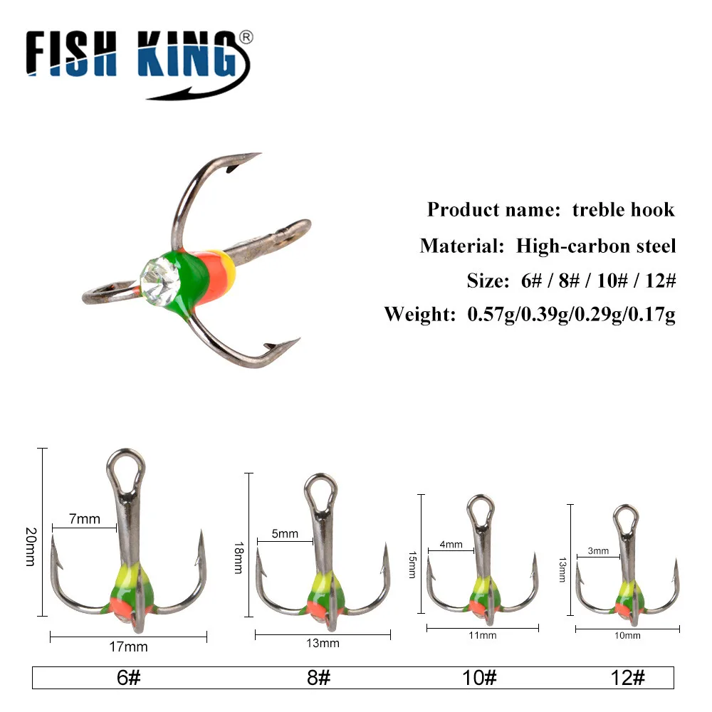 FISH KING зимний рыболовный крючок из высокоуглеродистой стали 5 шт. тройной 6/8/10/12 #