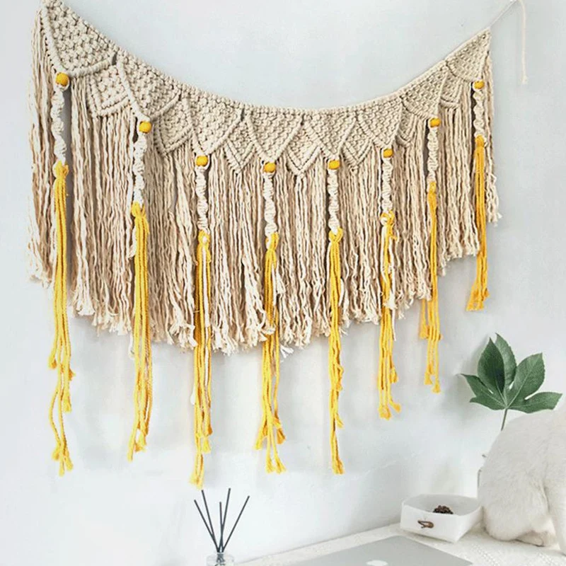 

New Wall Hanging Macrame Curtain Fringe Banner Bohemian Wall Decor Woven Tapestry Home Decoration for Wedding
