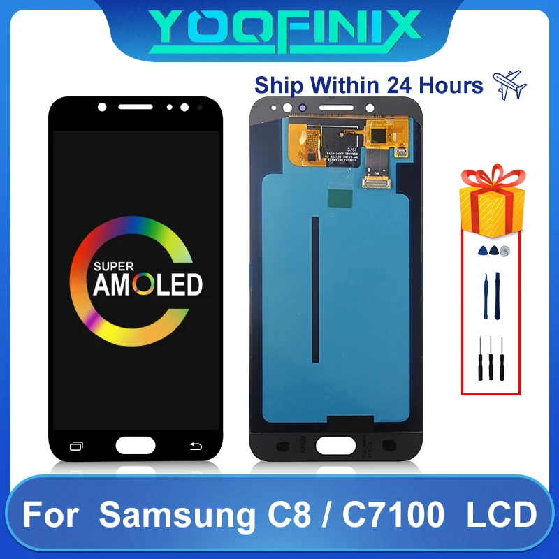 

Super AMOLED для Samsung Galaxy C7 2017 LCD SM-C710F C8 ЖК-дисплей сенсорный экран дигитайзер дисплей запасные части