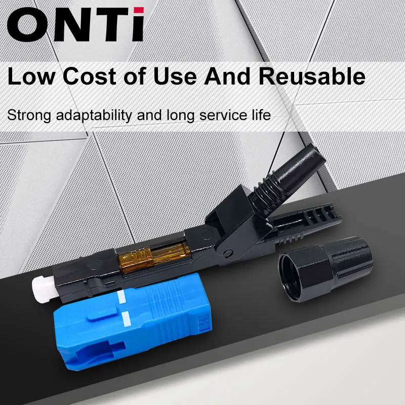 onti 50 400pcs embedded sc upc fiber optic fast connector ftth single mode optical quick connector sc adapter field assembly free global shipping