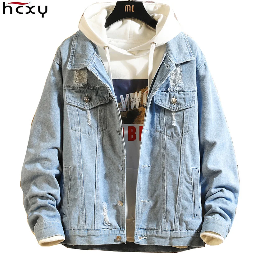 Мужская джинсовая куртка HCXY синяя или черная на весну и осень светильник из