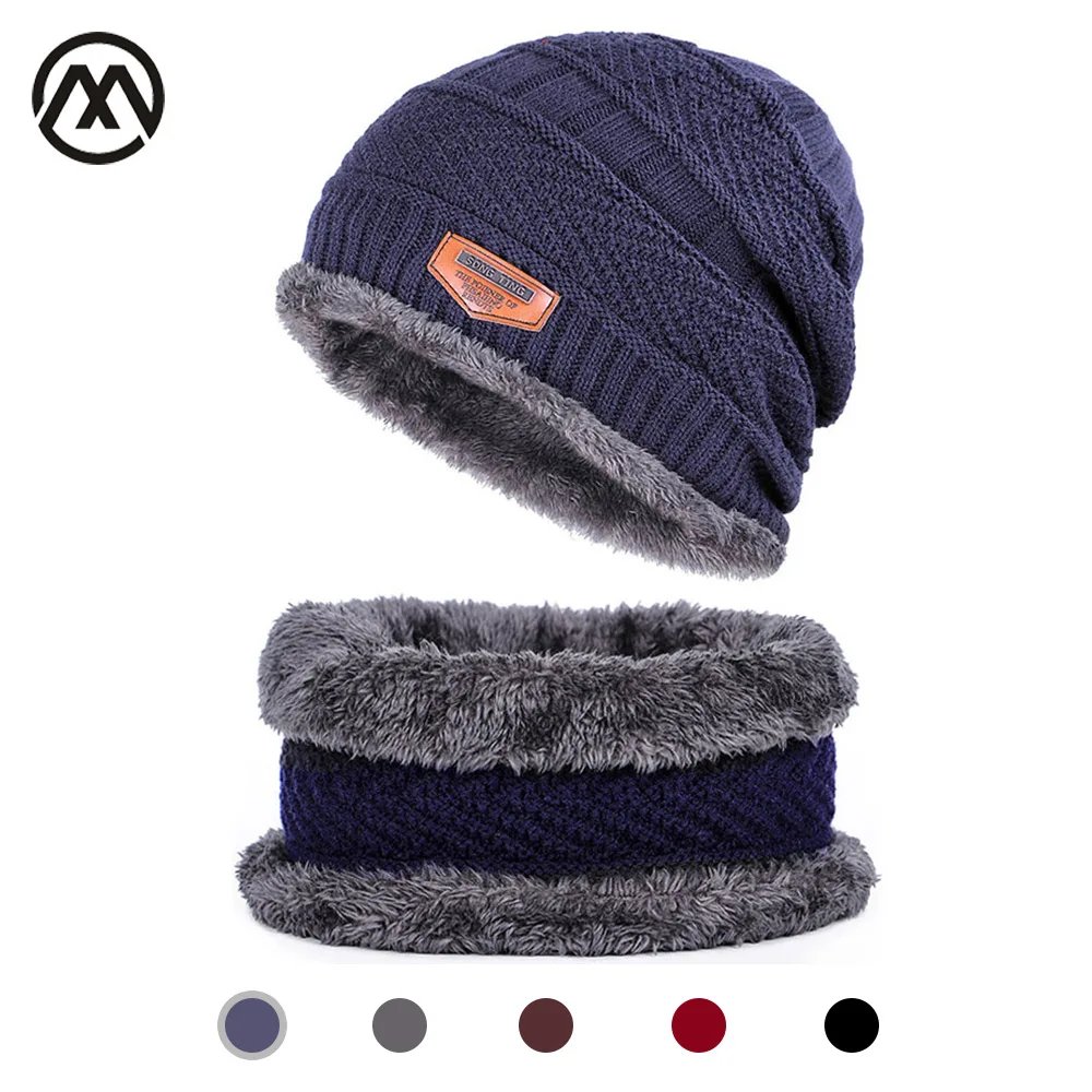 Зимняя шапка в горошек мужской шарф набор плюс бархатные толстые мужские шапки