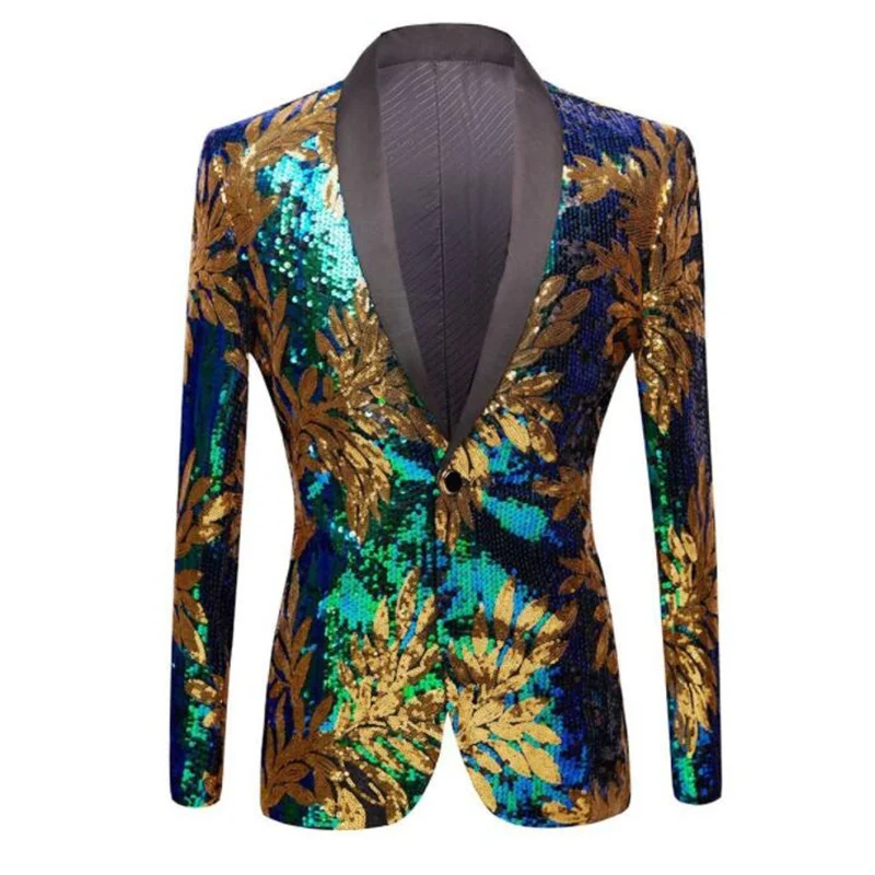 Men's suit sequin leaves blazer masculino fashion European host dress singer actor male night bar stage performance clothing