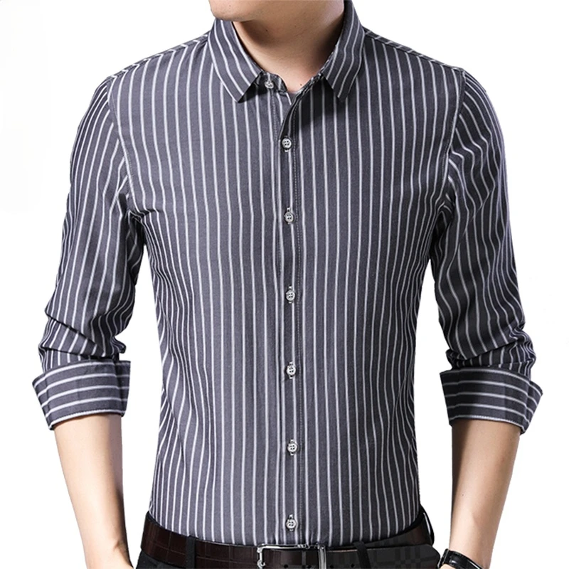 

2021 Brand Long Sleeve Men Social Shirt Spring Streetwear Casual Striped Shirts Dress Mens Slim Regular Fit Clothes Fashions