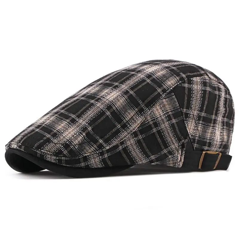 

Cotton Fashion Plaid Newsboy Caps Flat Peaked Cap Men and Women Painter Beret Hats 21