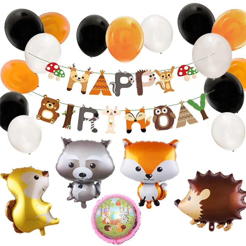 Set 1 36pcs 36 шт./набор, животные из мультфильмов лиса джунгли День рождения набор воздушных шаров Baby Shower клипсы для воздушных шаров, аксессуары для детей, для девочек и мальчиков поддерживает сторонние исполнители - Цвет: Set 1 36pcs