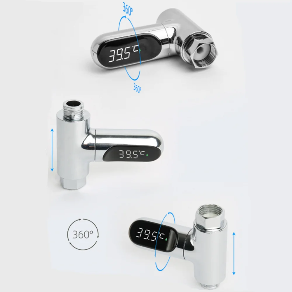 

Baby Bathroom Shower Temperature Flow Self-Generating Water Thermometer 360 Rotation LED Visual Water Temperature Monitor
