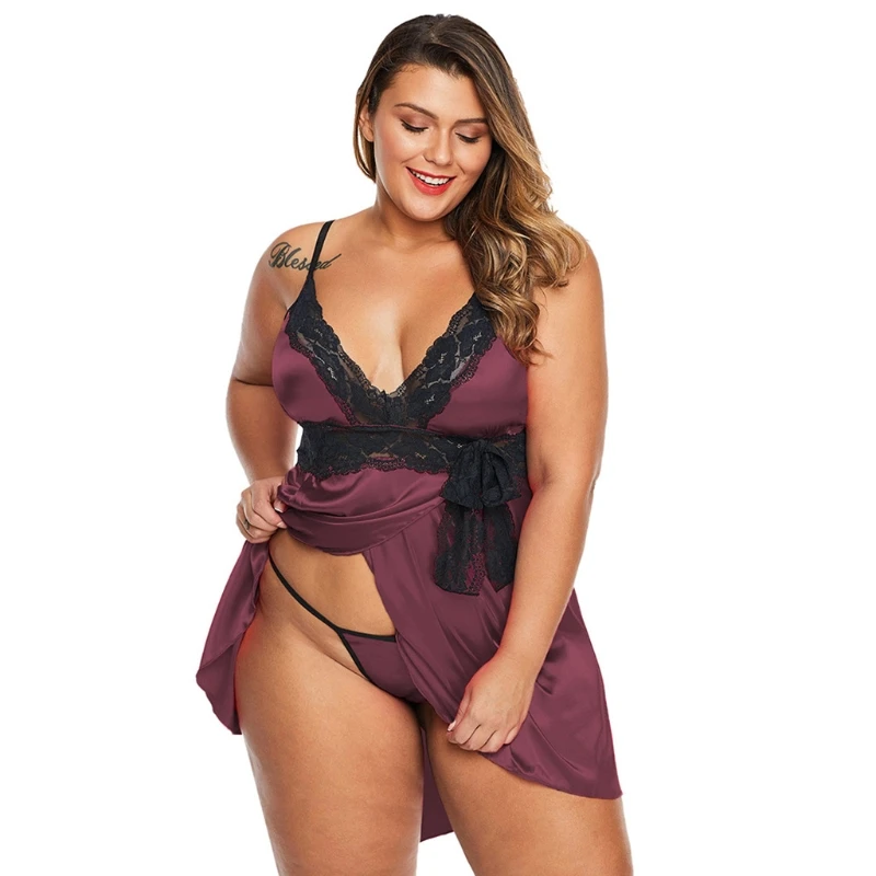 

Women Plus Size Pajamas Briefs Set Loungewear Lace Sleepwear Nightwear