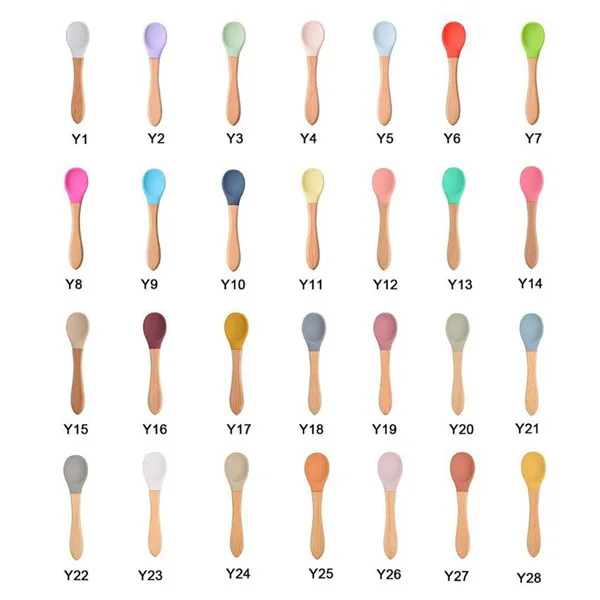 Ложка для кормления детей деревянная ручка силикон ложек тренировочные ложки с