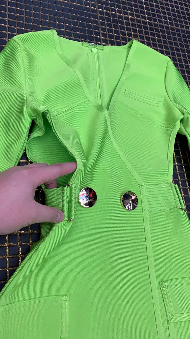 Высококачественное зеленое Бандажное платье из вискозы с длинным рукавом в