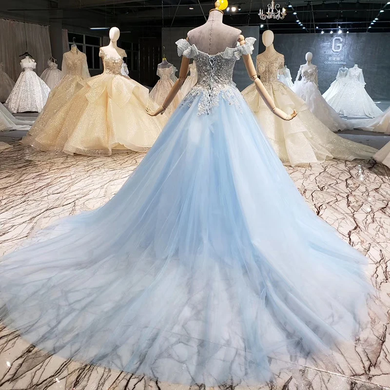 HTL1138 светло-голубые Красивые праздвечерние чные платья для девочек недорогое