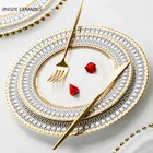 Керамическая подвесная тарелка для ресторана, набор для украшения дома, тарелка золотого цвета, глазурь, плоская тарелка для западного стейка, бесплатная доставка