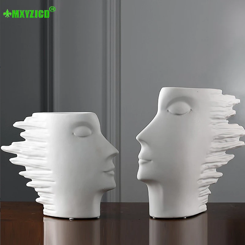 Chasing The Wind Man Ceramic Flower Pot Vase Face Sculpture Crafts Desktop Flower Arrangement Container Home Decorations