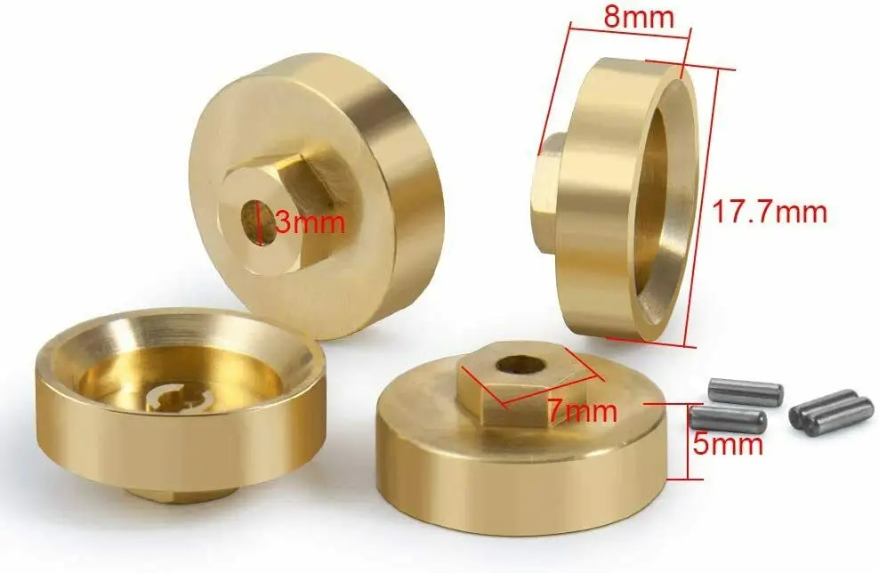 Adaptador hexagonal de rueda de lat&oacute;n de alta resistencia, 4 piezas, 5mm, para AXIAL SCX24 AXI90081 AXI00001-1