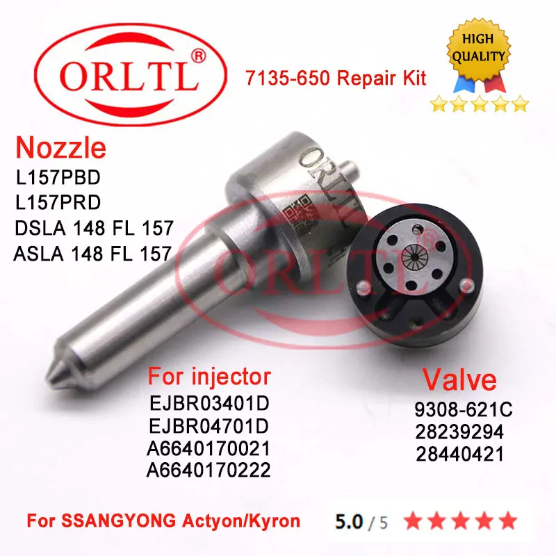 

NOZZLE L157PRD INJECTOR VALVE 9308-621C REPAIR KITS (7135-650 ) for EJBR04701D EJBR03401D A6640170 A6640170222 SSANGYONG L157PBD