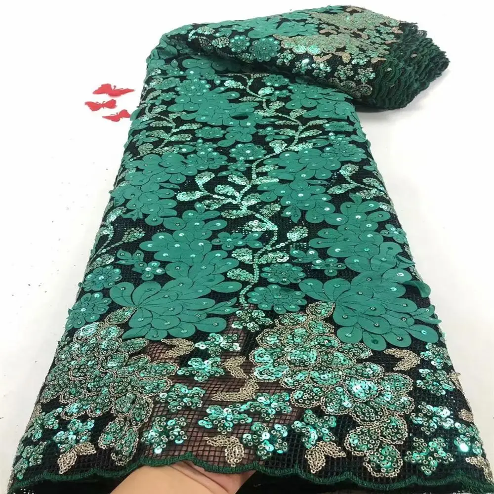 Latest African Lace Fabric 2020 High Quality French Net With 3d Sequins Nigerian Fabrics For Wedding Dress 5 Yards | Дом и сад