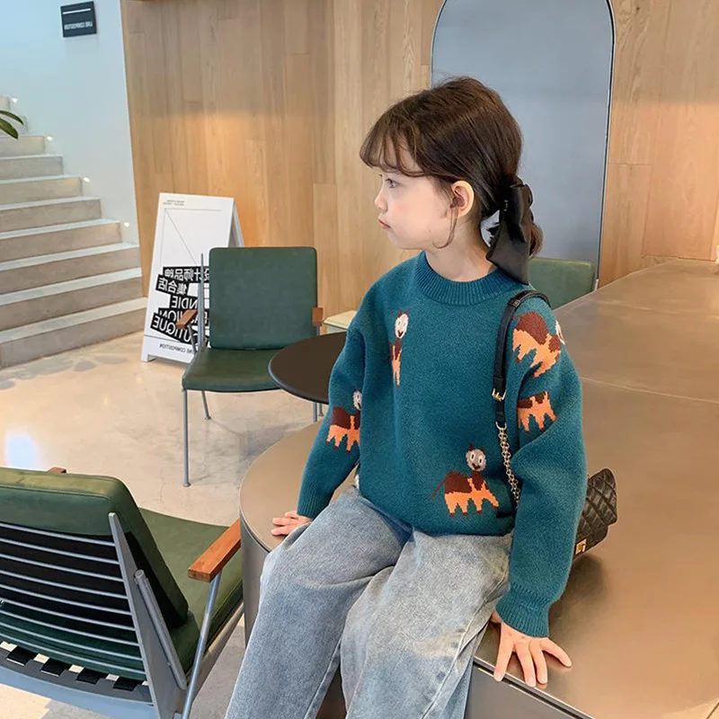 

Новинка 2021, мультяшная вязаная зимняя теплая одежда, свитер для мальчиков и девочек, детские топы для малышей и подростков, детские милые вы...