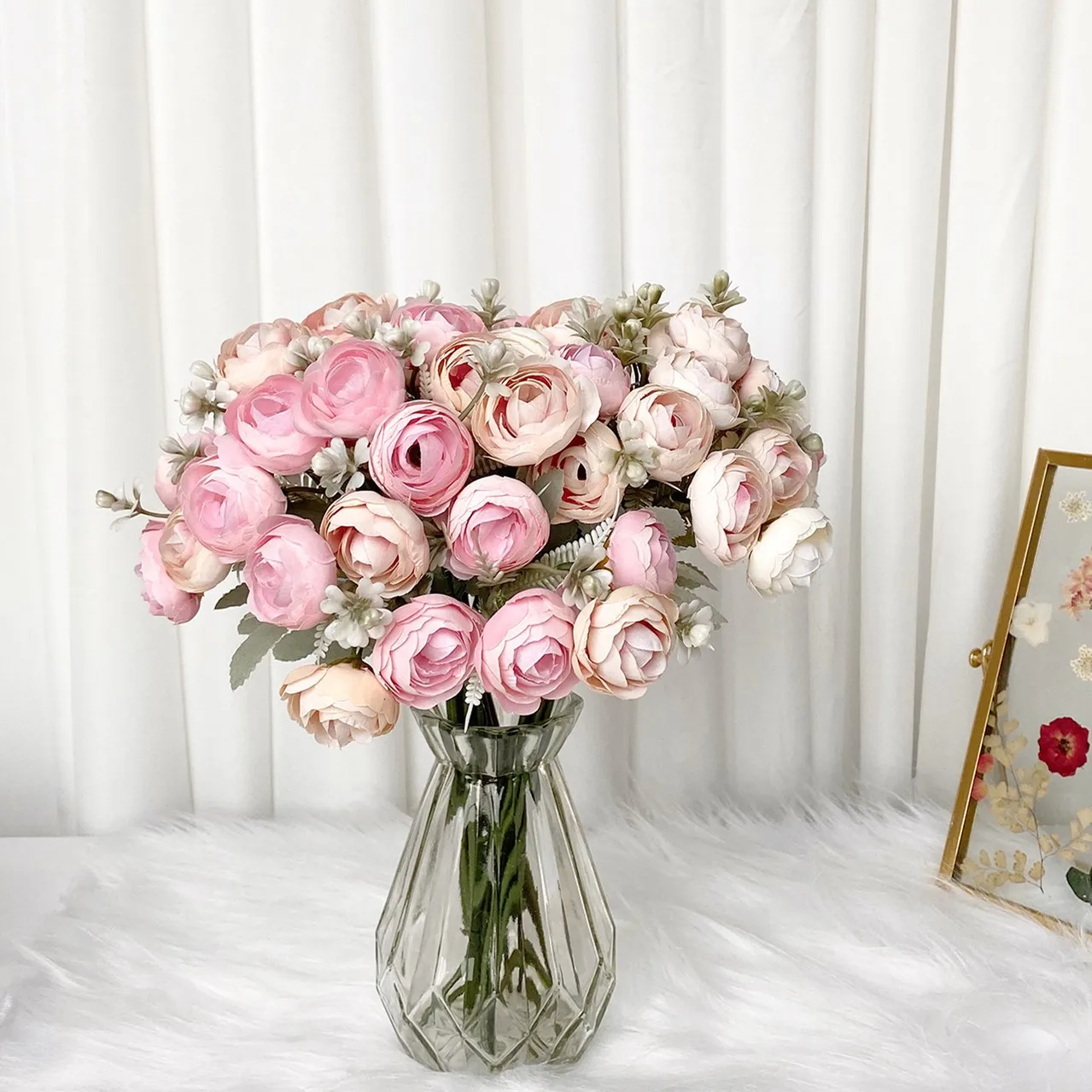 

1 Bouquet Artificial Flower 18 Heads Silk Plastic Flowers Wedding Bride Holding Decorative Fake Flowers Photography Props Decor