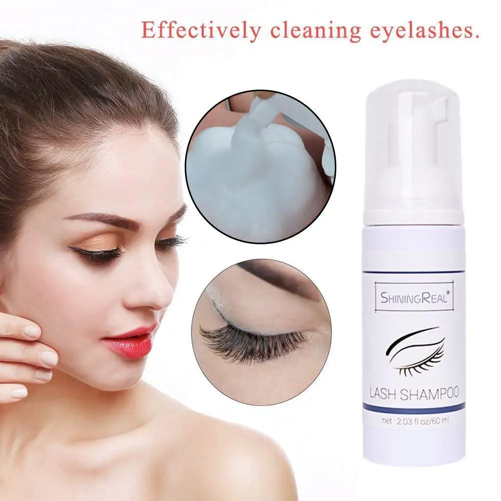 

60ml Eyelash Extensions Shampoo Eyelash Extension Glue Lash Cleaning Foam Pump Design No Stimulation Eyelash Cleansing Mousse