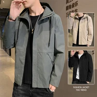 mens winter jacket slim fit pure color casual hooded gift for man