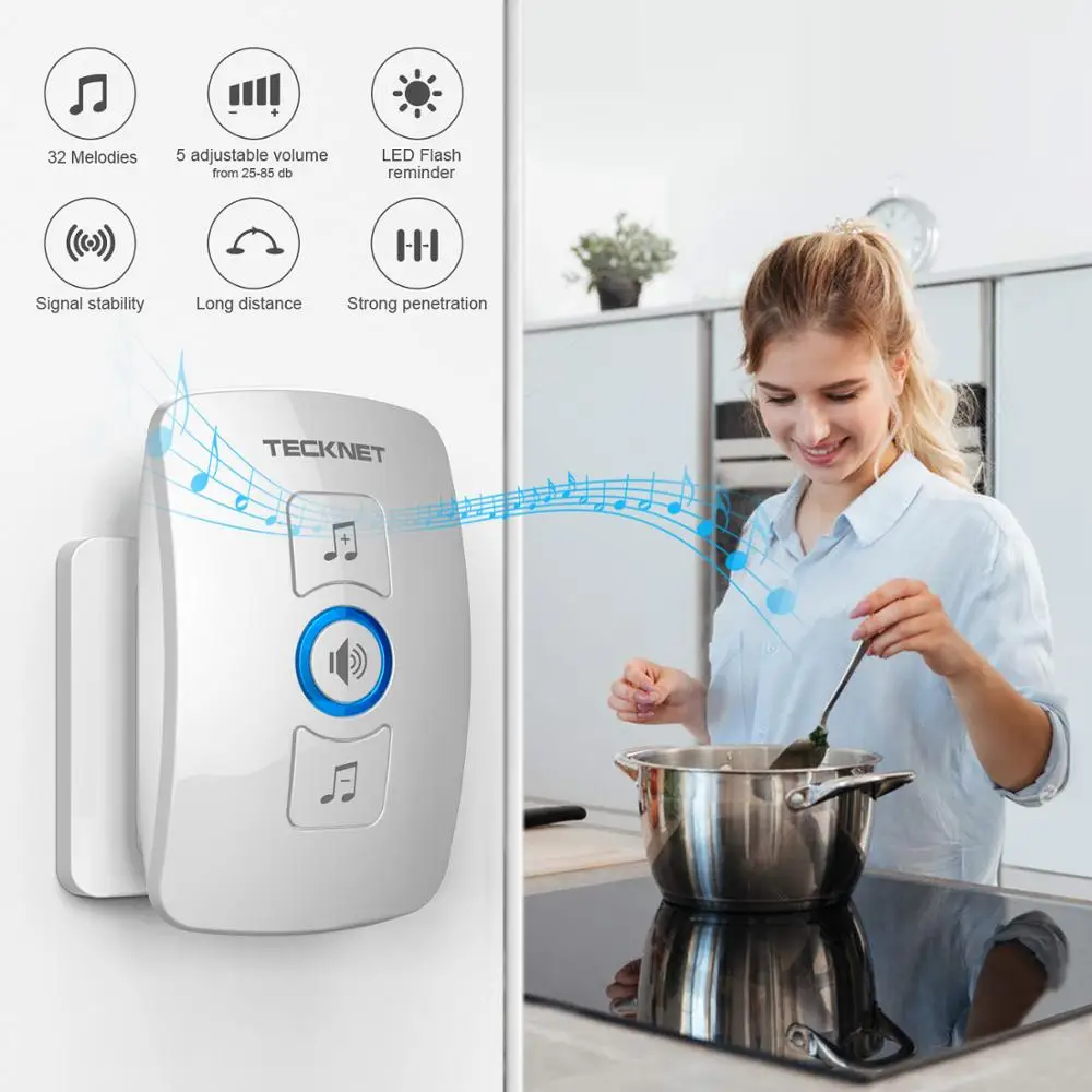 TeckNet беспроводной дверной звонок IP33 Водонепроницаемый с европейской вилкой 32