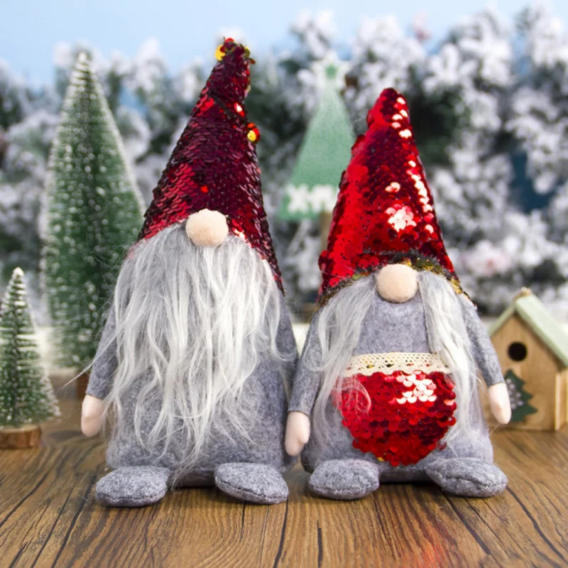 Swedish Christmas Santa Nordic Elf Plush Gnome Doll Figurine Ornament Sequins Hat Pocket Home Holiday Decorations