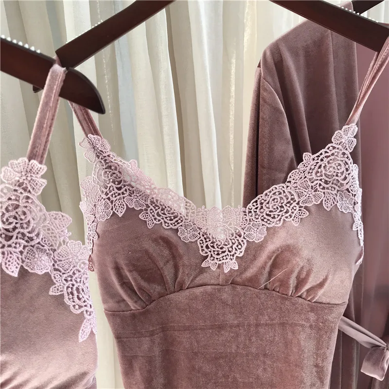 Осенняя Новинка золотой бархатный мягкий комплект из 4 предметов женский халат