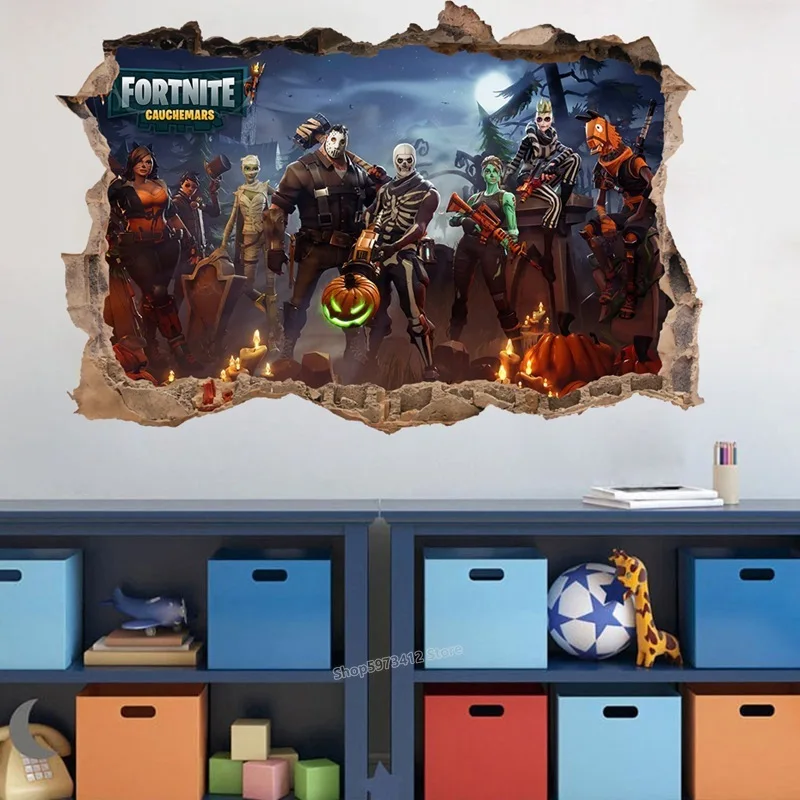 3D PVC Wall Stickers Fortnites Game Figure Tattered Frame Decals Art Kid Children Room Student Dormitory Decoration Laptop Decor | Дом и сад