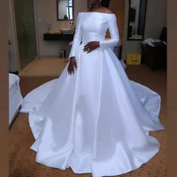 africa satin wedding dresses off shoulder bridal gowns arabic middle east church nigerian long sleeves a line vestido de noiva