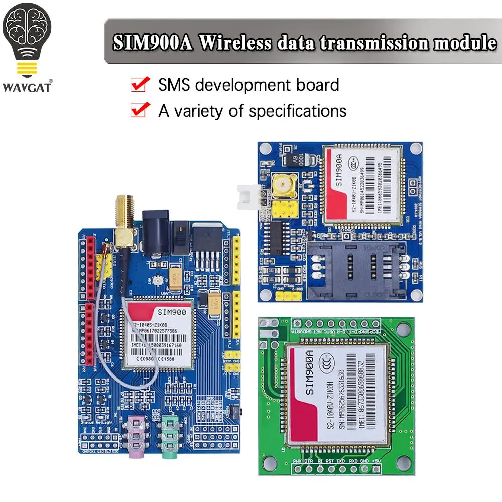 

WAVGAT SIM900A SIM900 MINI V4.0 Wireless Data Transmission Module GSM GPRS Board Kit w/Antenna C83