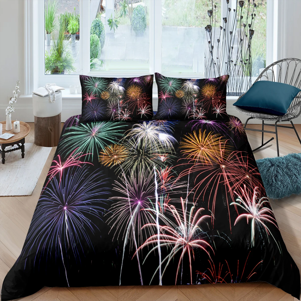 

Fireworks Bedding Set Creative Printed New Year Duvet Cover Home Textile Queen King Size Bedclothes With Pillowcase Quilt Cover