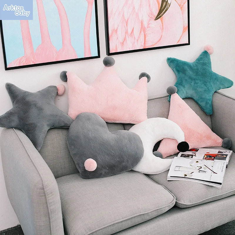 

Декоративные декоративные подушки для девочек. Розовый пушистый звезды Подушка и мягкая Луна подушка "Корона". Плюшевый декор для детской спальни