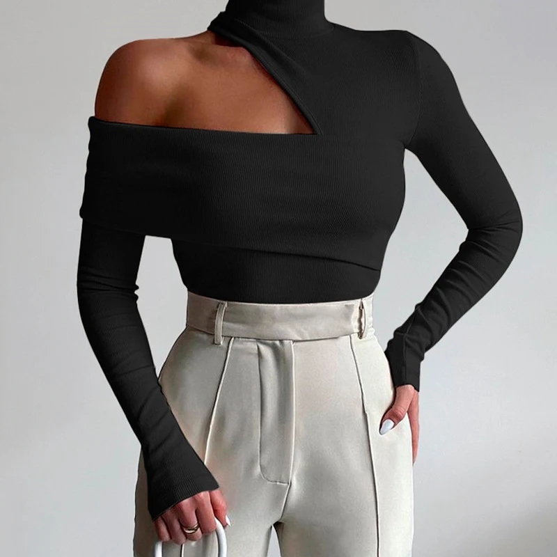 

Однотонная женская облегающая футболка с ложным воротником и длинным рукавом Новинка Весна 2022 базовые Топы с вырезами в стиле пэчворк женс...