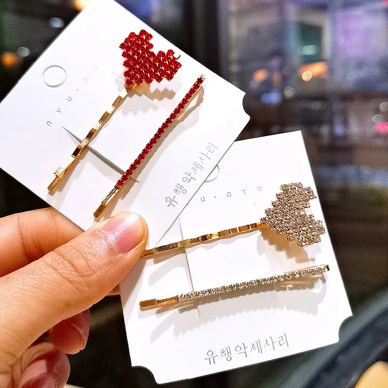 2 шт./компл. модный головной убор с блестящими кристаллами в форме сердца заколка