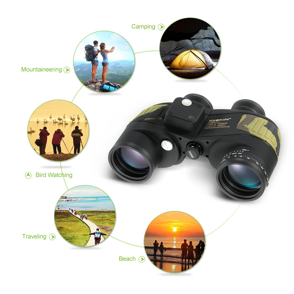 Visionking 7x50 высокомощный водонепроницаемый противотуманный морской бинокль внутренний дальномер Компас для навигации гребля рыбалки