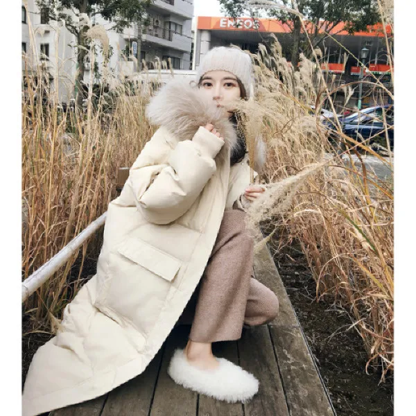 2021 Winter Women Down Padded Jacket Female Big Fur Collar Thick Mid-length Coats Zipper Solid Parkas Casual Women's Jacket